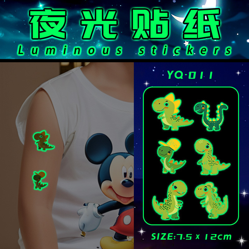 Luminous Cartoon Dinosaur Color Tattoo Stickers for Men and Women's Arms Waterproof and Sweatproof Long-Lasting Cute Children's Stickers Fluorescent Luminous Cartoon Dinosaur Color Tattoo Stickers for Men and Women's Arms Waterproof and Sweatproof Long-Lasting Cute Children's Stickers Fluorescent