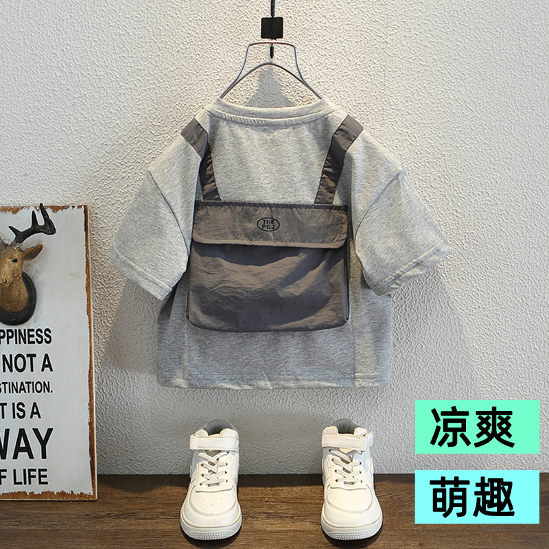 7934 Camiseta de manga corta para niños Ropa de verano Ropa para niños Bebé para niños Mochila Ropa delgada de verano de dibujos animados