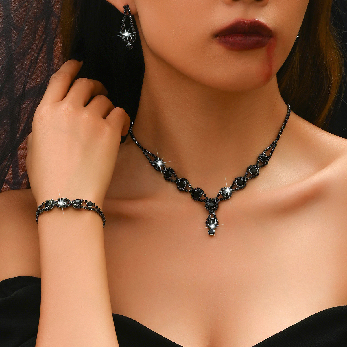 Conjunto de joyería de novia de lujo collar pendientes y pulsera_voghion.com