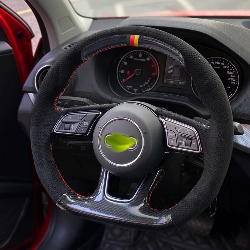 Cubierta del volante Lingdu costura a mano Passat Mai Sagitar CC Tiguan L Golf Tu Yue X Ang de cuero fibra carbono