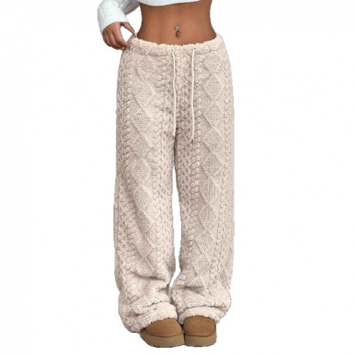 Spot autumn and winter cross-border foreign trade new style on behalf of Amazon AliExpress Solid color front lace warm casual fur pants