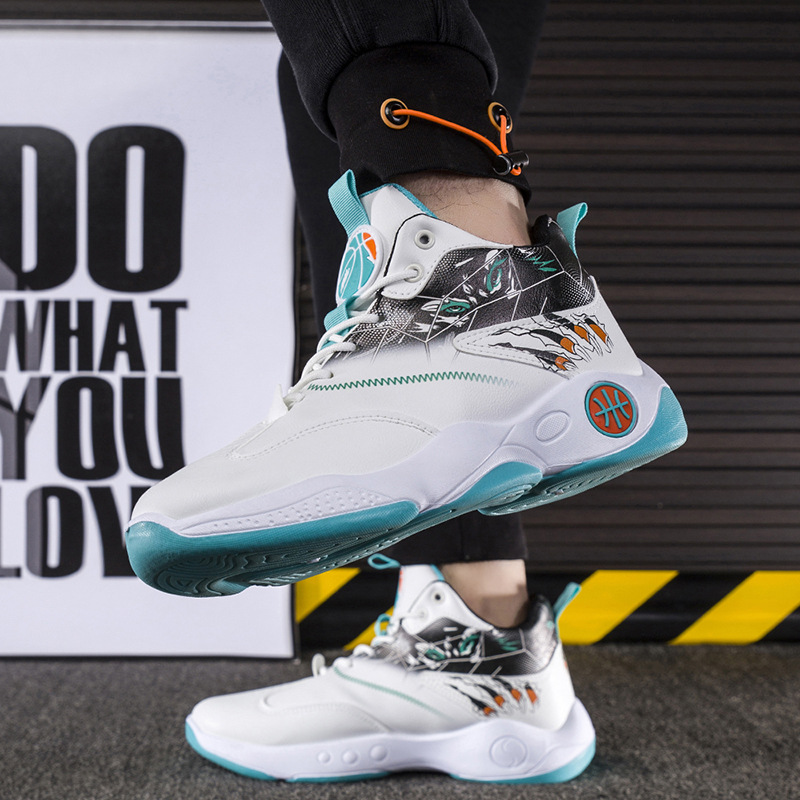 Grenzüberschreitende Herrenschuhe Frühjahr neue Herren-Basketballschuhe PU atmungsaktive Sportschuhe modische High-Top-Casual-Herrenschuhe mit dicken Sohlen_voghion.com