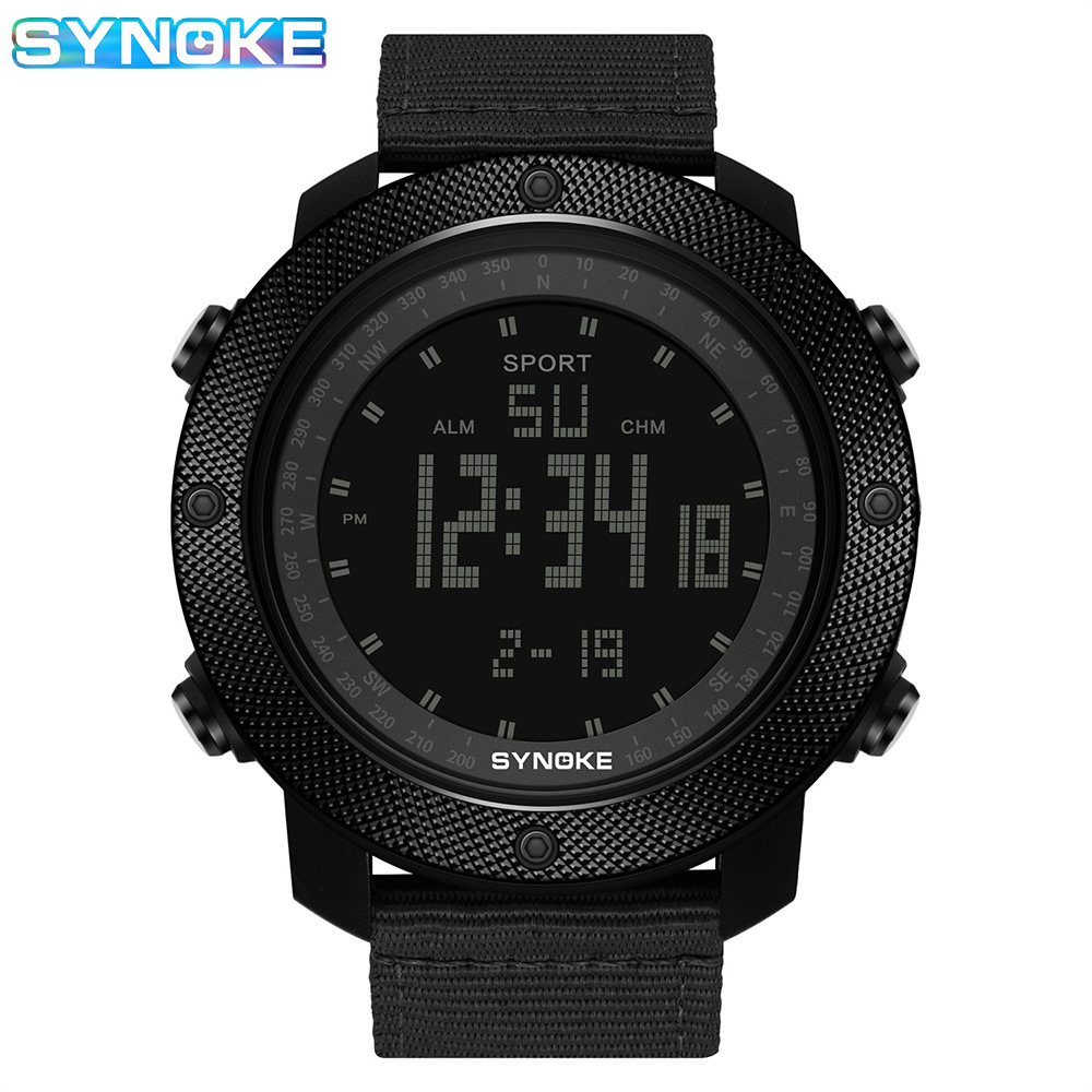 SYNOKE hombres deportes reloj electrónico correa de nylon multifuncional impermeable luminoso pantalla grande al aire libre montañismo moda Deportes