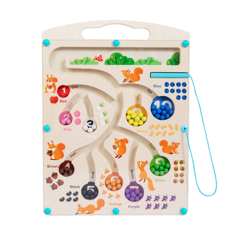 Los niños Montessori educación temprana laberinto magnético de madera cuentas de la pluma de color cognitivo clasificación digital tablero de conteo