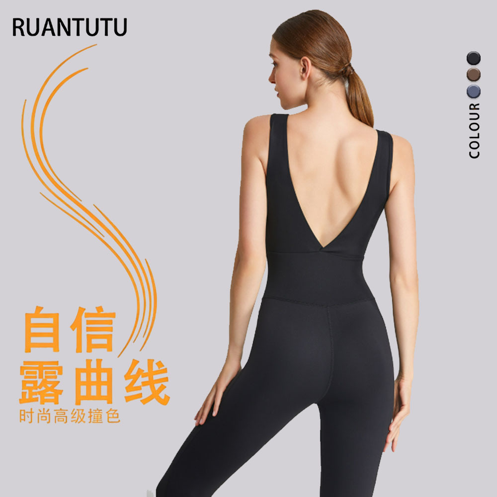 Europa y los Estados Unidos un nuevo monótono en una sola pieza, conjunto de acondicionamiento corporal, mujer hueco, ropa de yoga de baile de pilates