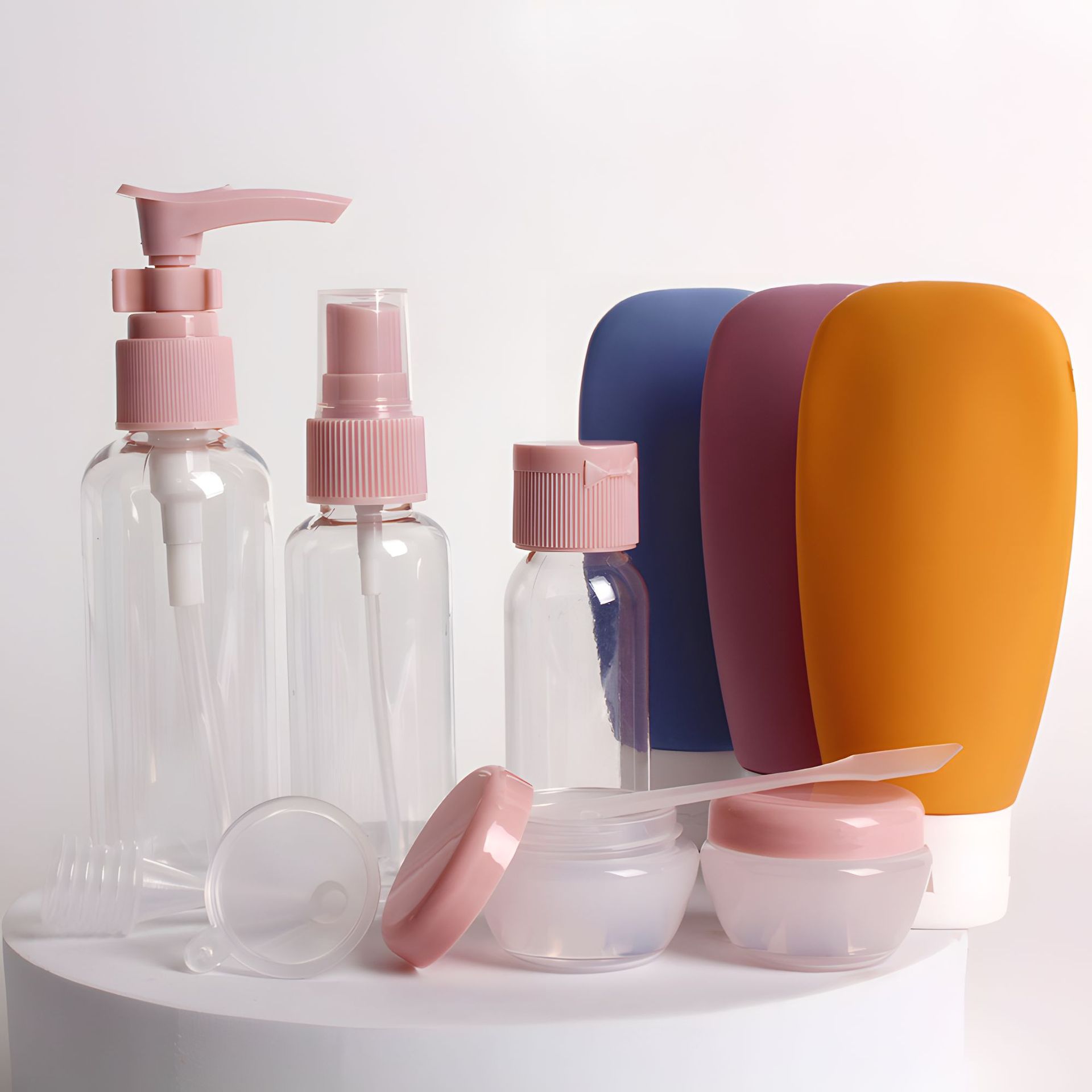 Juego de viaje de subembotellado, botella de cosméticos, botella de plástico, botella de loción, botella de champú, botella de spray, juego de once piezas