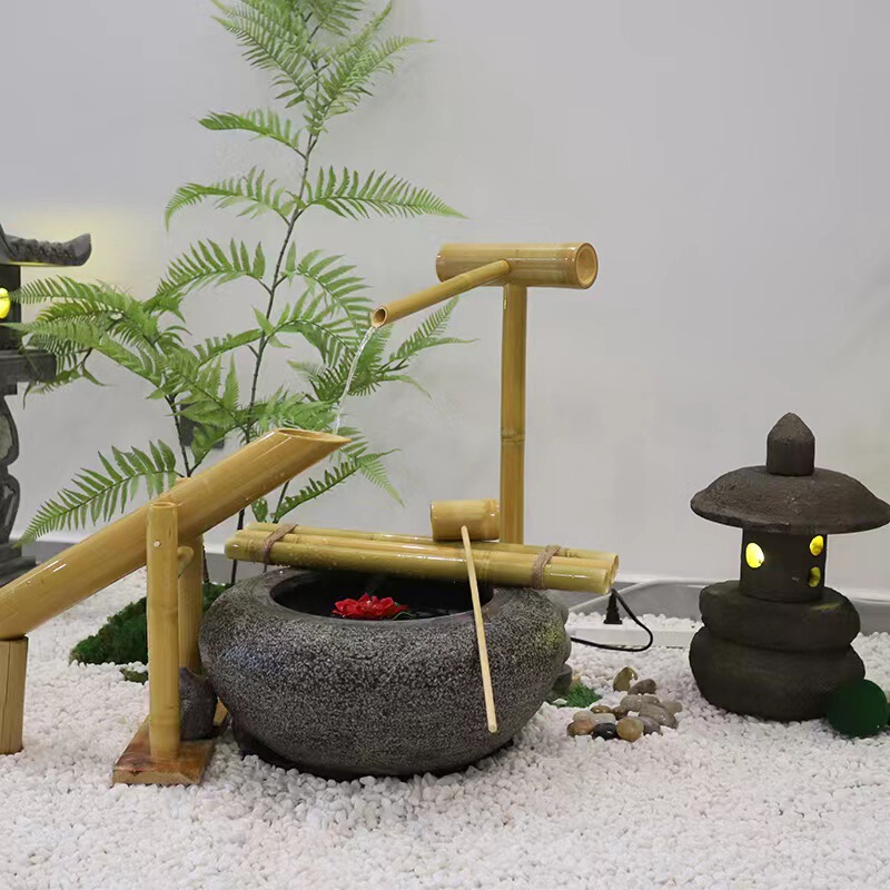 Japanese-style stone bowl courtyard waterscape outdoor flowerpot stone basin landscape startling deer bamboo flowing water stone tank stone tank water bowl Japanese-style stone bowl courtyard waterscape outdoor flowerpot stone basin landscape startling deer bamboo flowing water stone tank stone tank water bowl
