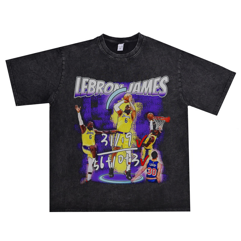 LeBron James American Basketball Washed Vintage T-Shirt Short Sleeve Loose Fit Pure Cotton LeBron James American Basketball Washed Vintage T-Shirt Short Sleeve Loose Fit Pure Cotton