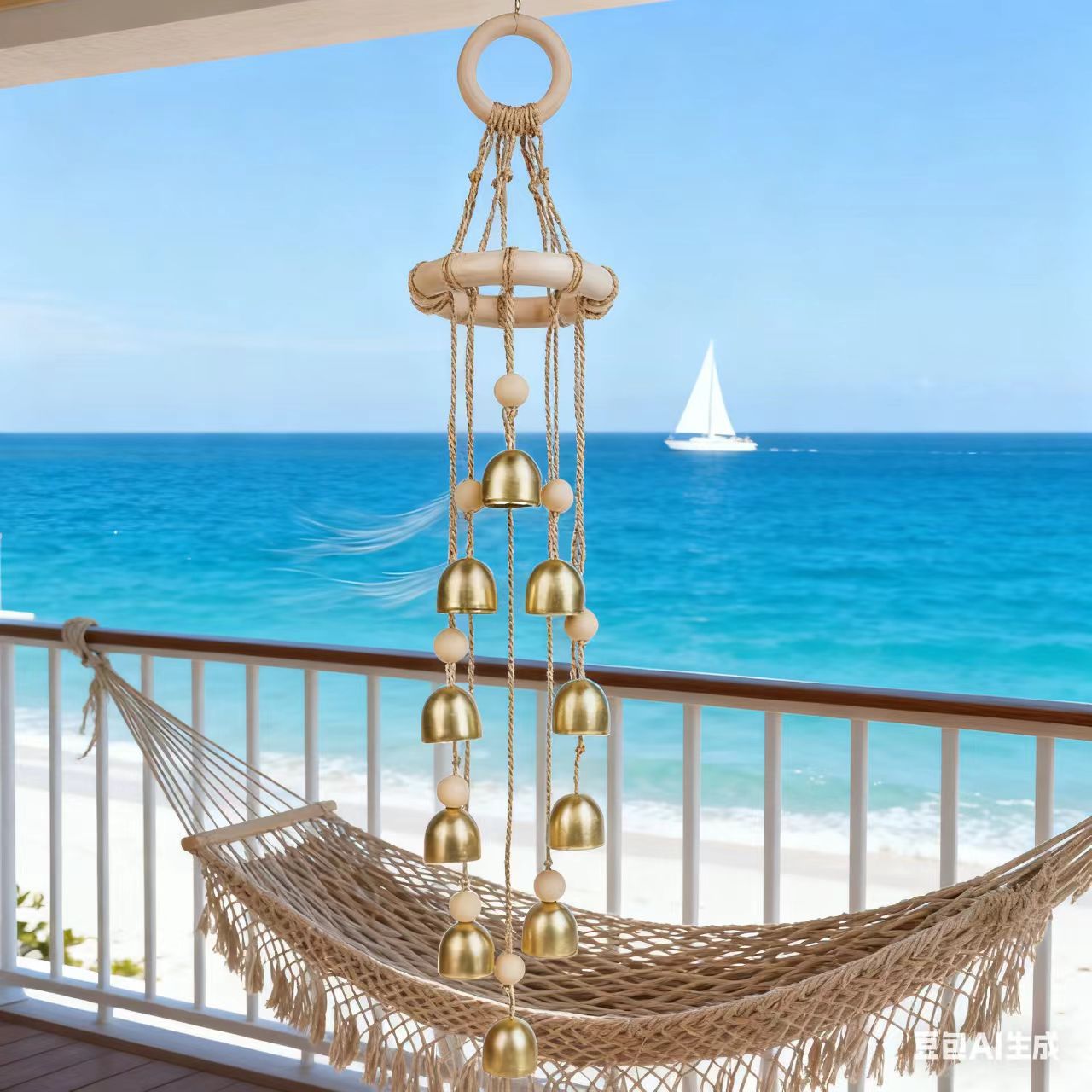 Outdoor Wooden Wind Chime with 10 Golden Bells Pastoral Cute Wind Chime Home Decoration Indoor and Outdoor Hanging