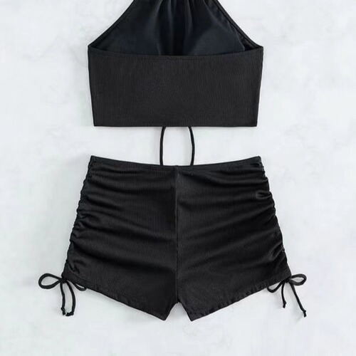 European and American style swimsuit, women's conservative bikini, solid color Huludao swimwear, sexy backless bikini for swimming