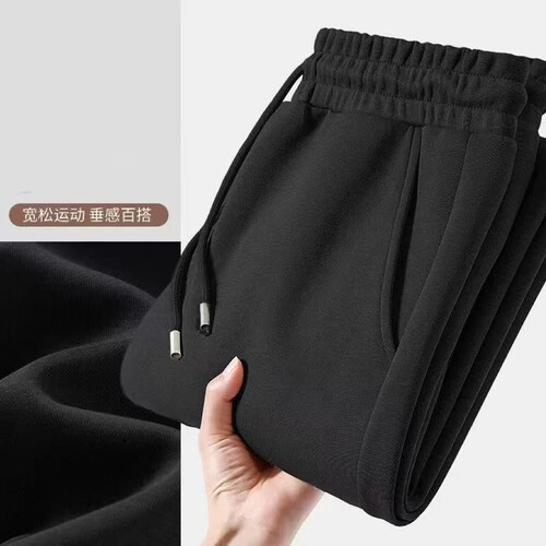 Fleece-lined sweatpants for men, autumn/winter loose-fitting casual trousers, new style straight-leg sports pants for men, gray men's pants.