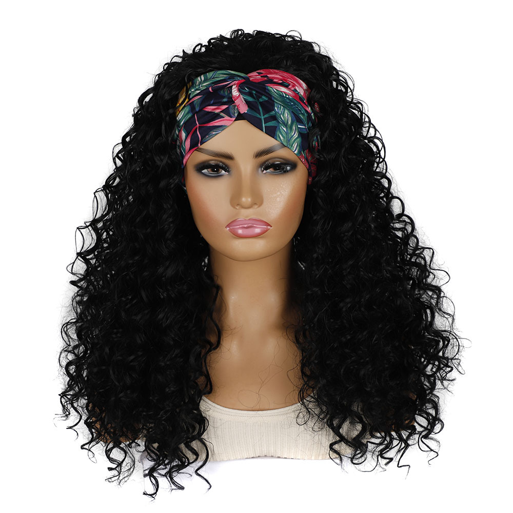 Perruque synthétique cheveux longs bandeaux de perruque bouclés profonds et bandeaux en fibres synthétiques_voghion.com