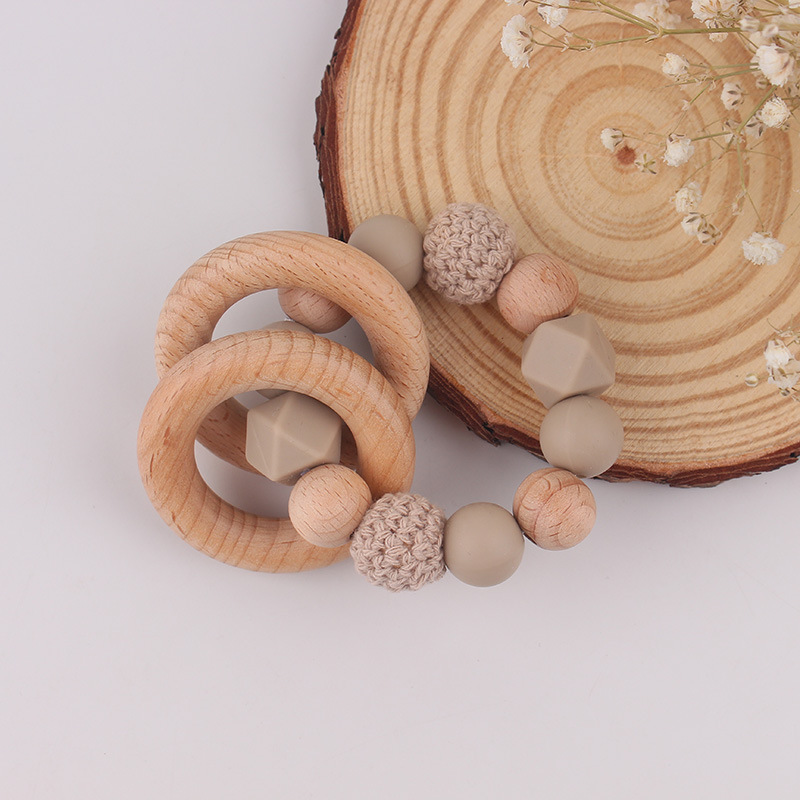Bebé bricolaje cuentas creativas de madera de haya cuentas de silicona pulsera de mordedor campana juguete molar recién nacido