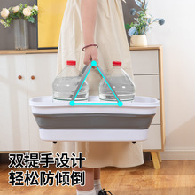 便携式拖把折叠桶免手洗条纹拖把手提塑料水桶家用长方形拖布桶