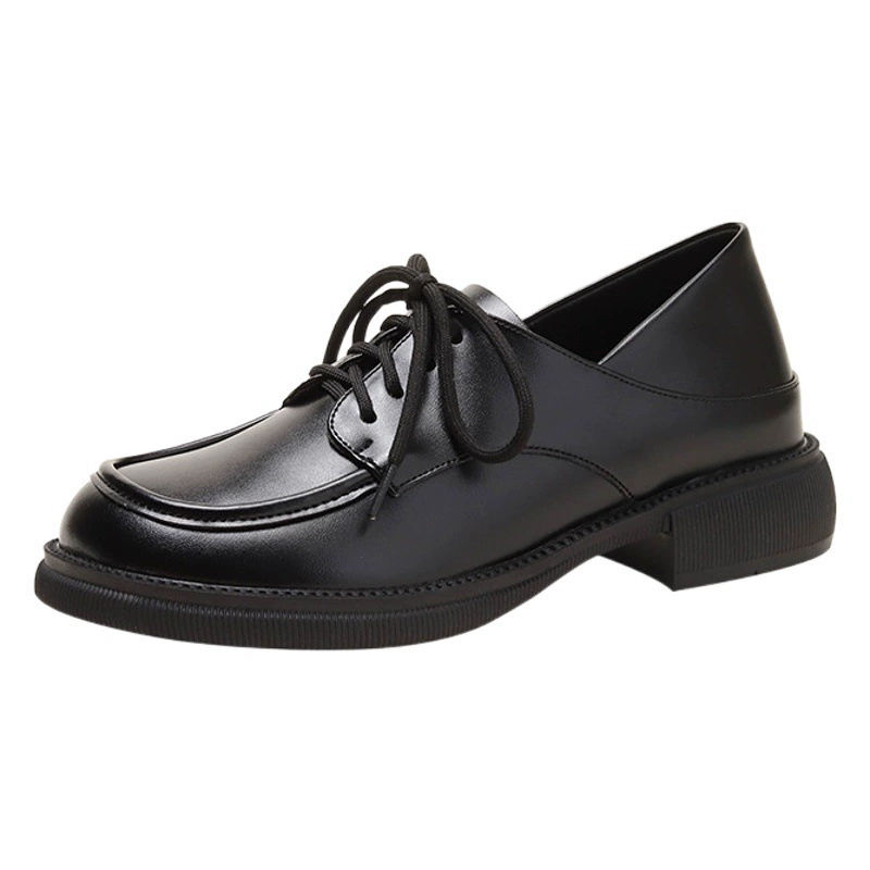 313233, женская обувь маленького размера, увеличивающая рост, лоферы на толстом каблуке, на шнуровке, женские однослойные туфли, черные кожаные туфли в британском стиле