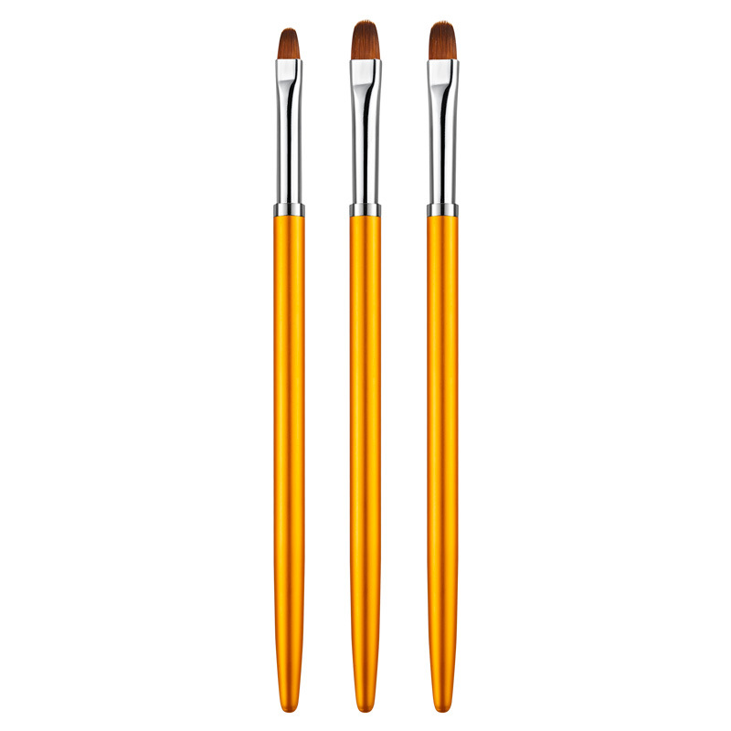 新款美甲圆头光疗笔 金色底胶笔刷单头指甲笔3支金属杆笔美甲工具