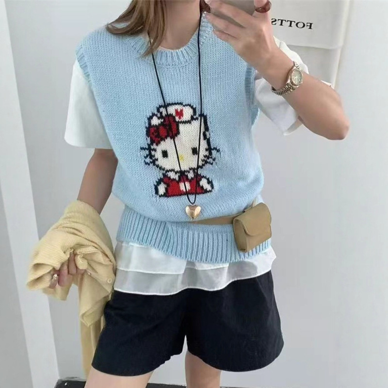 韩系穿搭卡通针织马甲女2025早秋冬新款毛衣坎肩背心上衣女潮|undefined