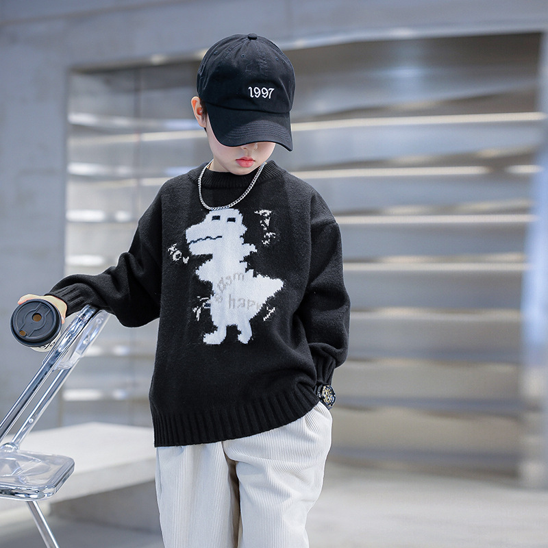 Boys' Winter White Half-Turtleneck Dinosaur Sweater 2025 New Children's Autumn and Winter Thickened Base Knit Top Boys' Winter White Half-Turtleneck Dinosaur Sweater 2025 New Children's Autumn and Winter Thickened Base Knit Top