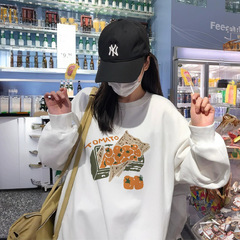 慵懒风宽松圆领卫衣女2025秋冬新款加绒加厚美式套头上衣ins潮