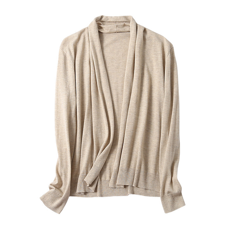 Maillard Color Spun Silk Knitted Cardigan Women's Spring and Autumn Design Scarf Collar Women's Loose plus size Silk Jacket