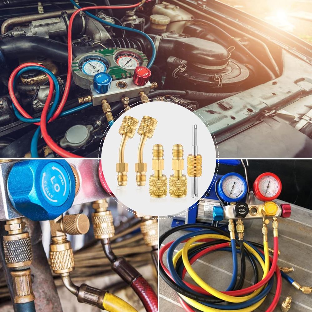 R410a 加氟适配器黄铜转换器5/16 英寸快速接头至 1/4 英寸外螺纹