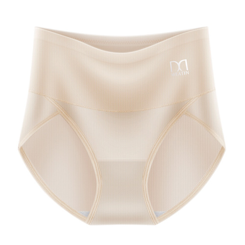 Meiyating Ice Silk Cool Feeling Big Foot Women's Underwear Summer Light Breathable Hole Cotton Crotch High Waist Tummy Control Underwear