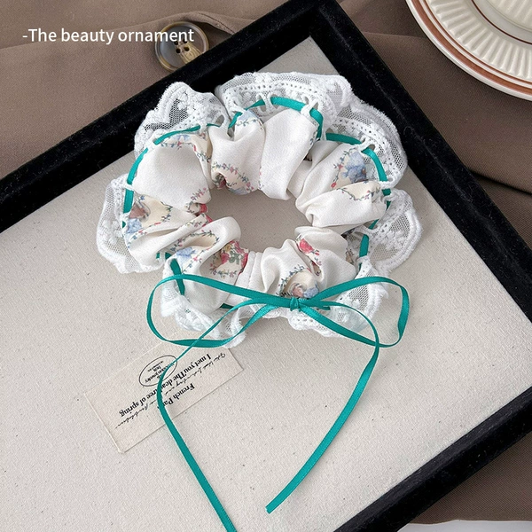 Ballet blue and green ribbon hair tie