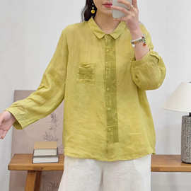 2026夏季薄款衬衫短袖女上衣 宽松休闲苎麻门禁刺绣亲肤透气衬衣