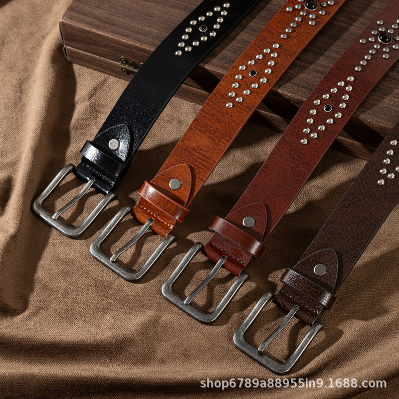 Retro Studded Belt for Men and Women, Trendy Denim Style Pin Buckle Belt, Decorative Belt, Versatile Jeans Belt Retro Studded Belt for Men and Women, Trendy Denim Style Pin Buckle Belt, Decorative Belt, Versatile Jeans Belt