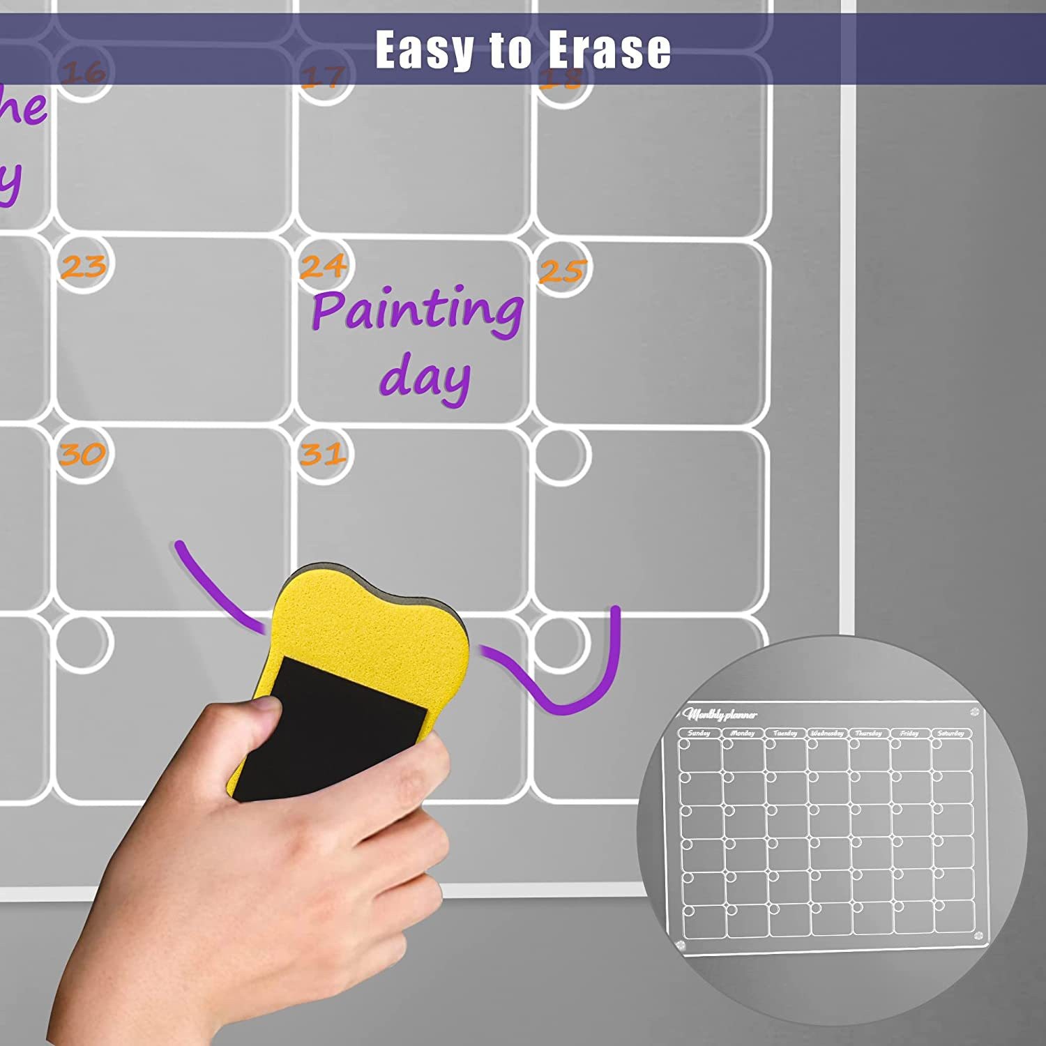 Aitee acrílico magnético seco borrar tablero calendario adecuado para refrigerador transparente seco borrar calendario adecuado para refrigerador