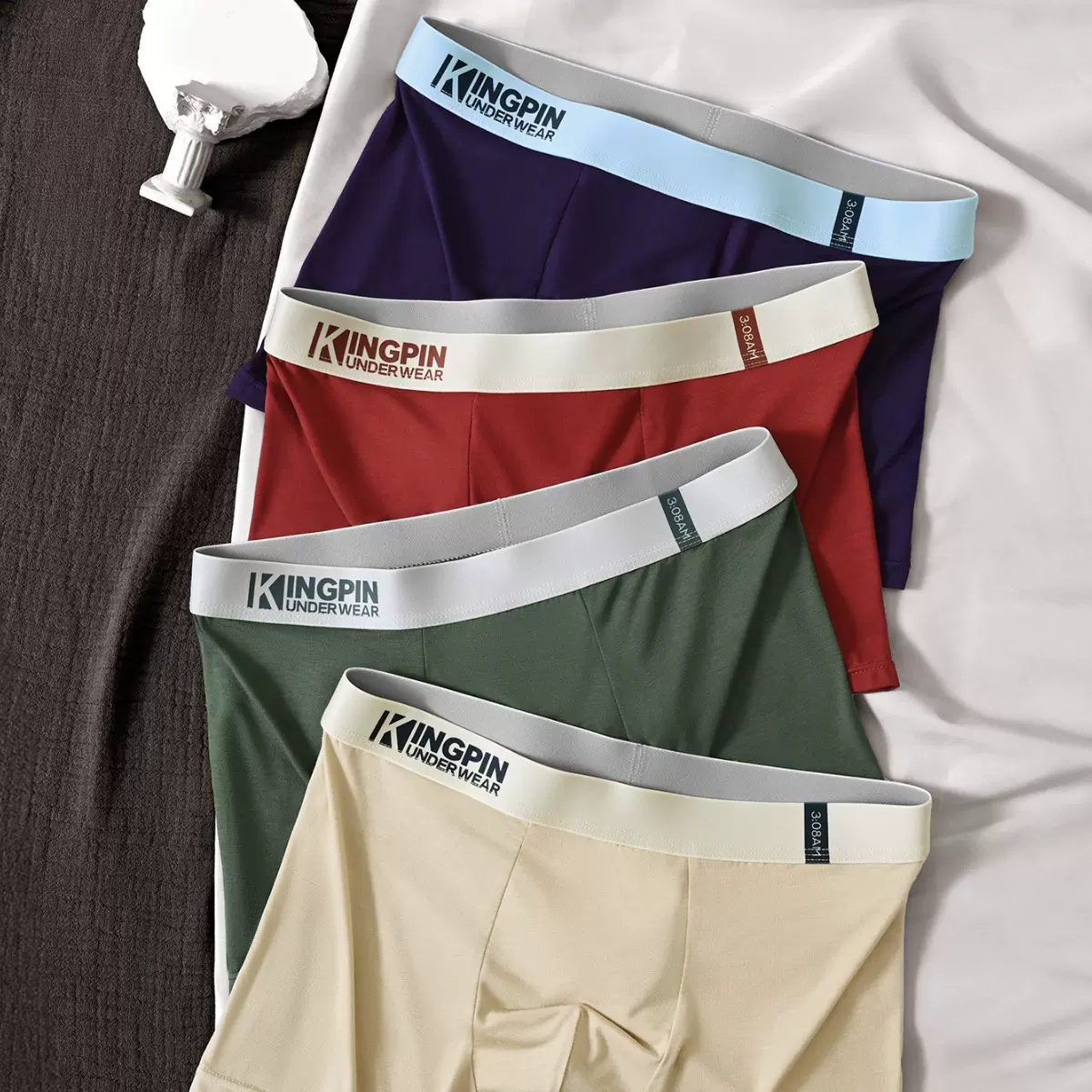 竹纤维男士抗菌舒适平角内裤学生裤衩时尚简约四色可选批发