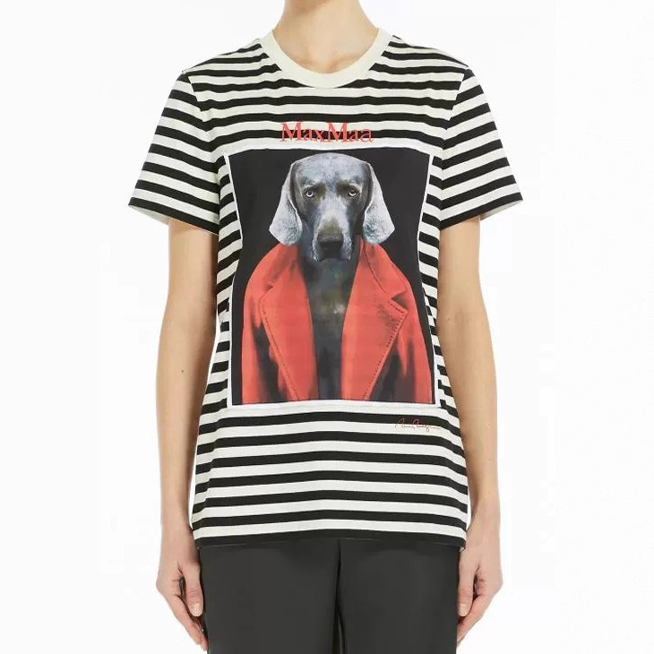 Unisex Summer T-Shirt Max New Striped Pure Cotton Celebrity Hound Short-Sleeve Shirt Black and White Striped Weimar Trend