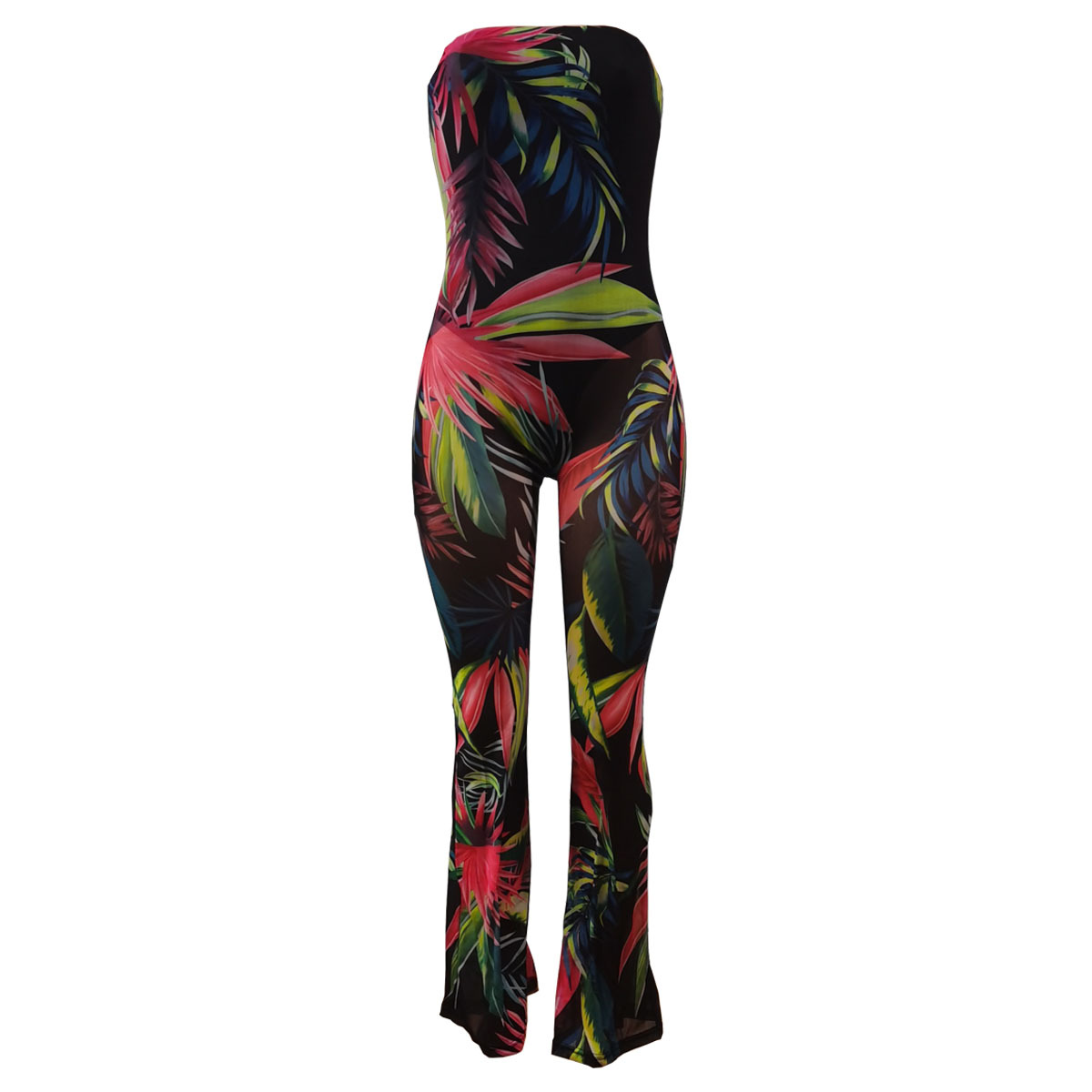 Sexy Wrapped Chest Mesh Printed Jumpsuit NSSJW58842