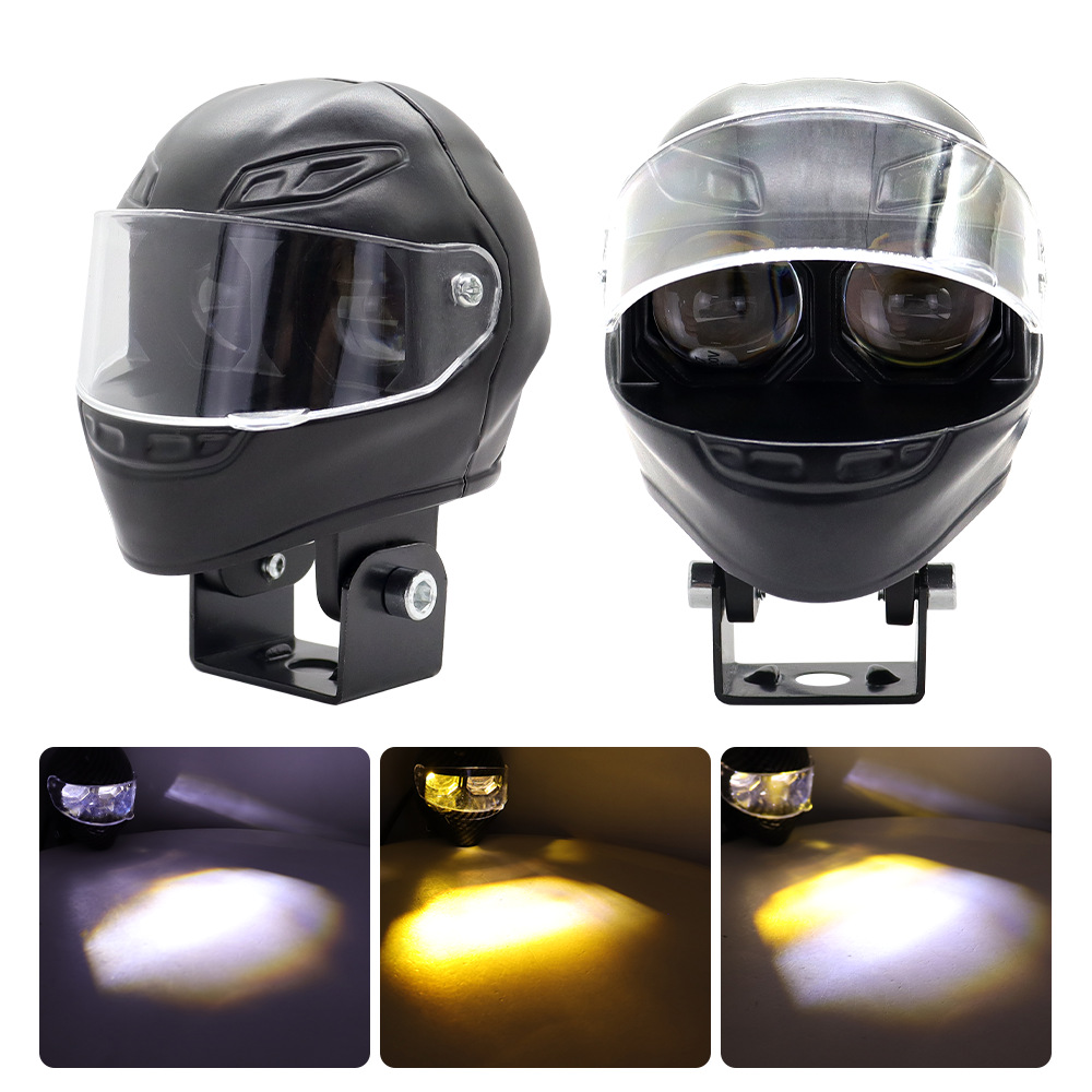 Cross-Border Helmet Spotlight with White and Yellow Dual-Light Lens, Ultra-Bright Electric Vehicle Headlight, External Strong Light Motorcycle Spotlight