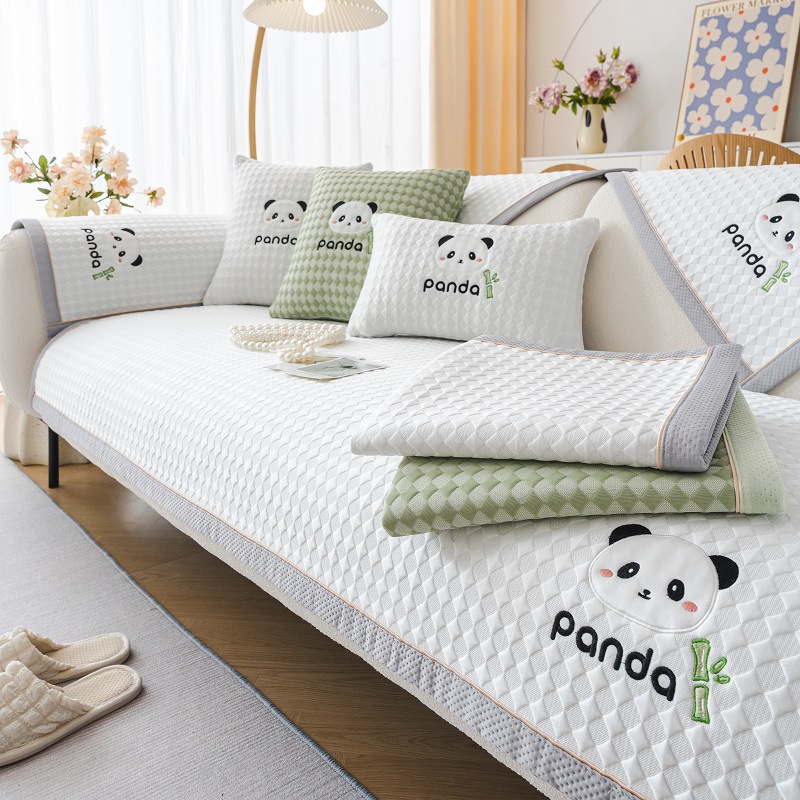 Summer Cool Bean Ice Silk Sofa Cushion Panda Head Non-Slip Simple Modern Sofa Cover Cloth Towel Universal for All Seasons