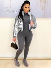 秋冬新款欧美女装时尚烫金北美INS潮棉衣休闲短款夹克外套 亚马逊