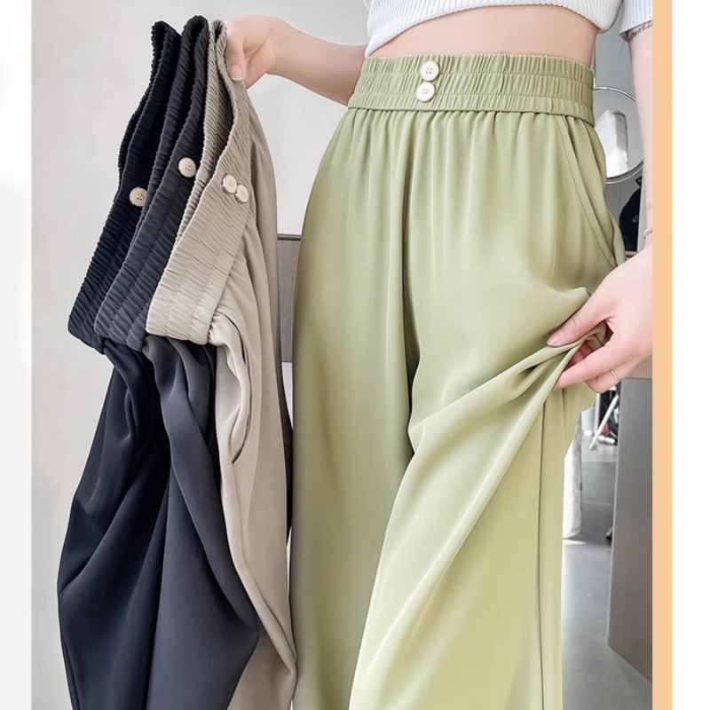Plus-Size Women's Ice Silk Wide-Leg Pants with Drape, High-Waisted, Slimming, Summer Narrow Version, Casual Straight-Leg Pants, Loose Suit Pants