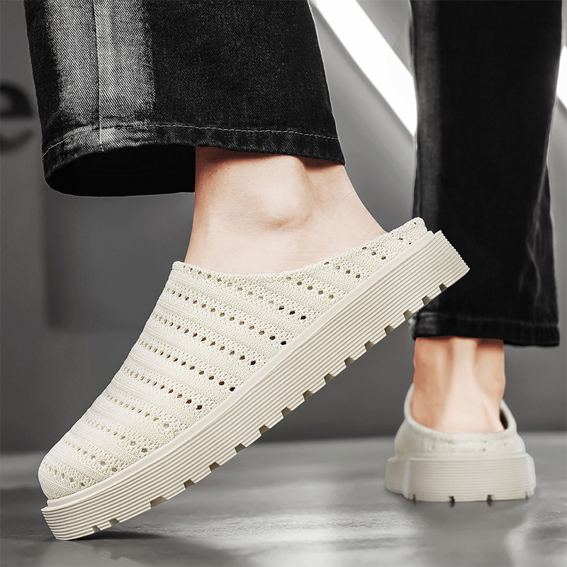 Versión coreana de los nuevos zapatos de verano para hombre, zapatos casuales y cómodos de medio soporte, malla, tejido volador, moda hueca, perezoso