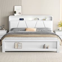 北欧实木床1.2m单人床1.5米1.8米现代简约主卧双人床软靠带夜灯