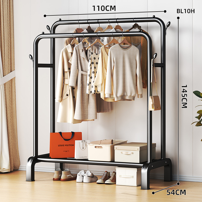 더블 폴 110cm 검정색 수납 선반 4개 옷걸이