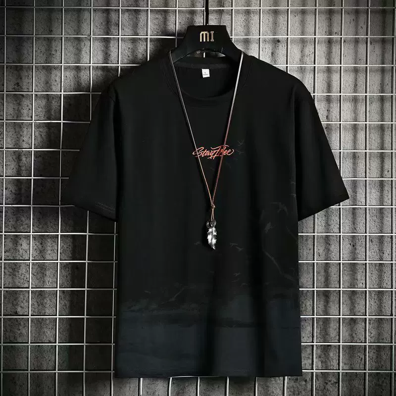 短袖男薄款简约2024T恤新款宽松圆领夏季ins潮港风学生男地摊批发