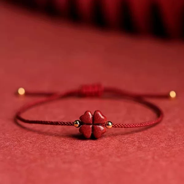 Cinnabar Four-leaf Clover Red Rope Bracelet for Women and Men's Year of Life Handmade Woven Lucky Grass Hand Rope Purple Gold Sand Couple