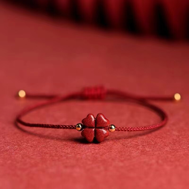 Cinnabar Four-leaf Clover Red Rope Bracelet for Women and Men's Year of Life Handmade Woven Lucky Grass Hand Rope Purple Gold Sand Couple Cinnabar Four-leaf Clover Red Rope Bracelet for Women and Men's Year of Life Handmade Woven Lucky Grass Hand Rope Purple Gold Sand Couple