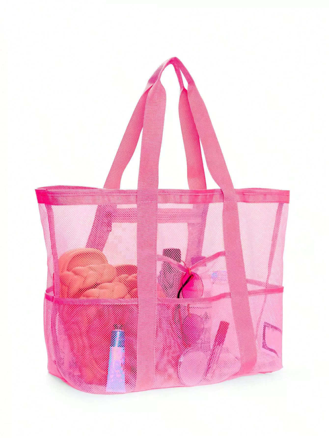 Beach Organizer Bag, capacious mesh tote, multi-pocket lightweight beach bag