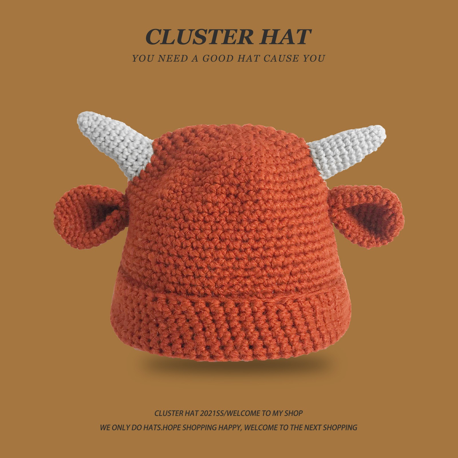 New Japanese Cute and Versatile Student Cow Horn Ear Woolen Hat Women's Autumn and Winter Pure Handmade Knitted Headband Hat Trend_voghion.com