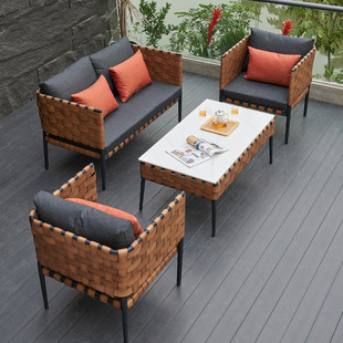 Yuejia Outdoor Rattan Chair Sofa Leisure Balcony Imitation Rattan Sofa Combination Sun Protection and Waterproof Three-Person Outdoor Sofa Furniture