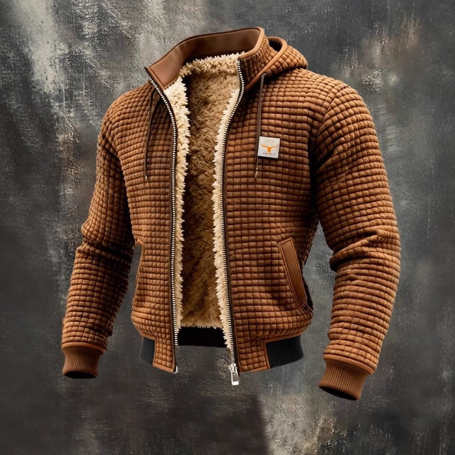 Fleece-Lined Hooded Jacket for Men, Amazon's Popular Export Item, Winter Men's Thickened Warm Digital Print Zip-Up Jacket