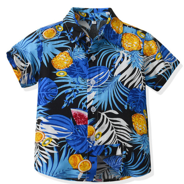 新品外贸童装翻领单排扣可爱花朵开衫夏季儿童休闲沙滩夏威夷衬衫