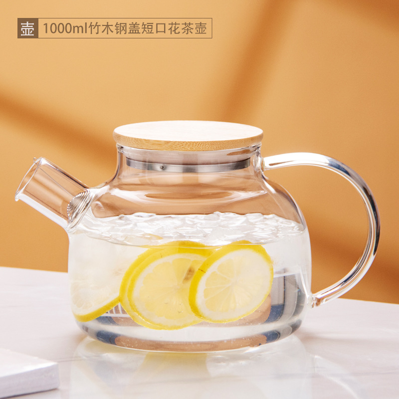 Tetera de vidrio resistente al calor tetera de bambú de gran diámetro olla engrosada tetera de flores y hierba tetera de gran capacidad hervidor de agua fría tetera hirviendo