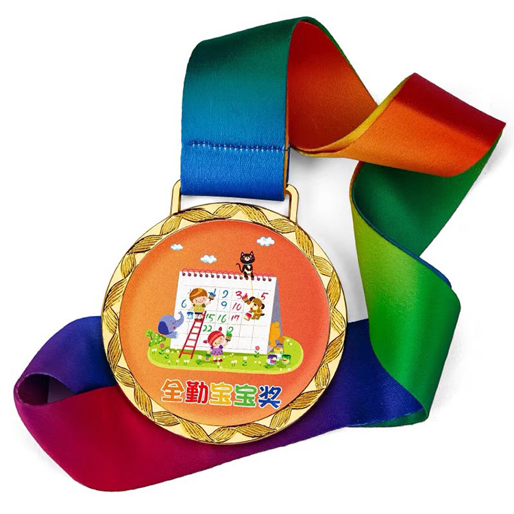 Medalla de metal de recuerdo con acrílico transparente pintado, medalla de honor conmemorativa del campus en oro, plata y bronce.